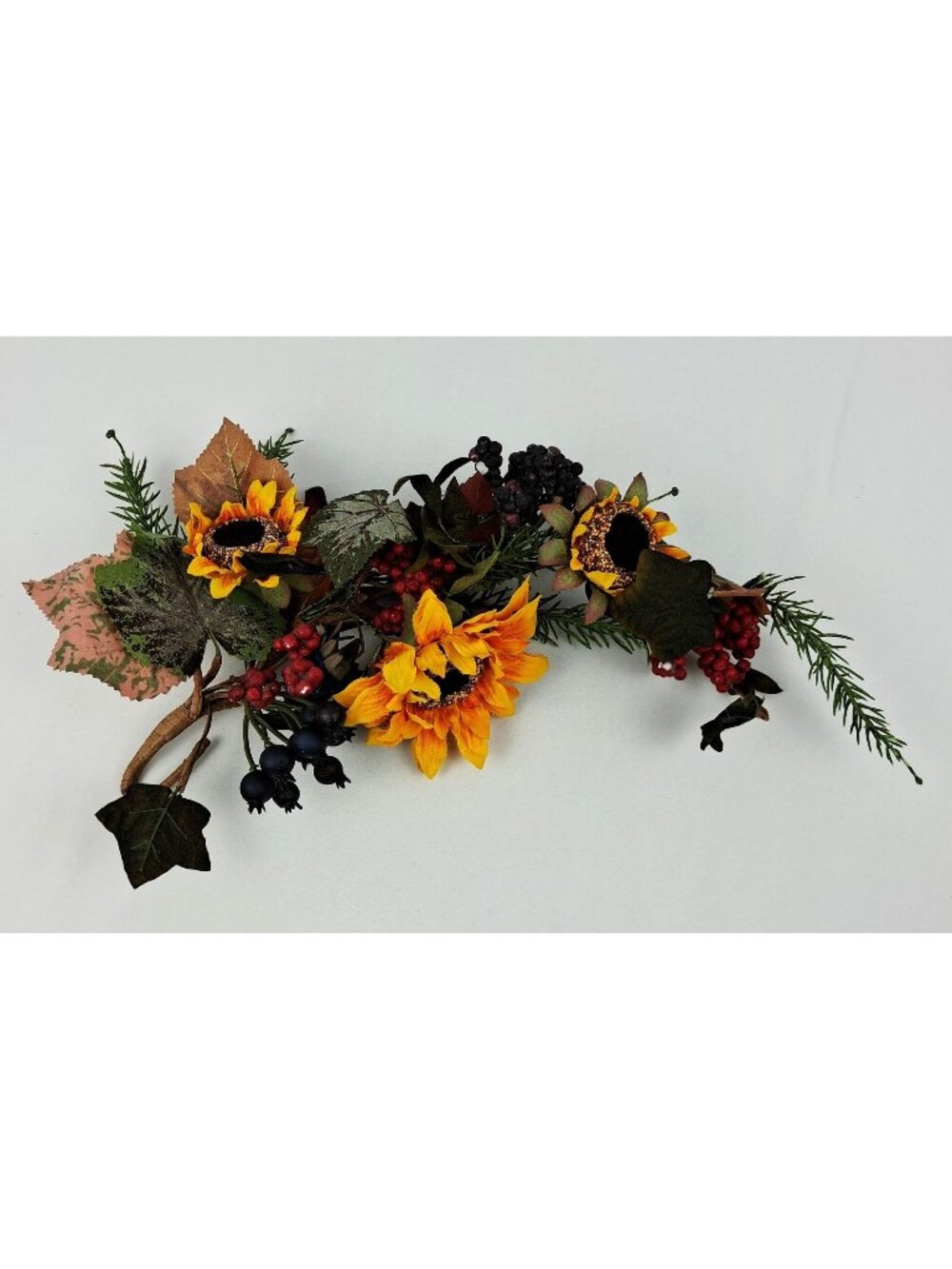 VTG Sunflower Fall Vine Swag Candle Ring Mixed Berries & Greenery Autumn Decor